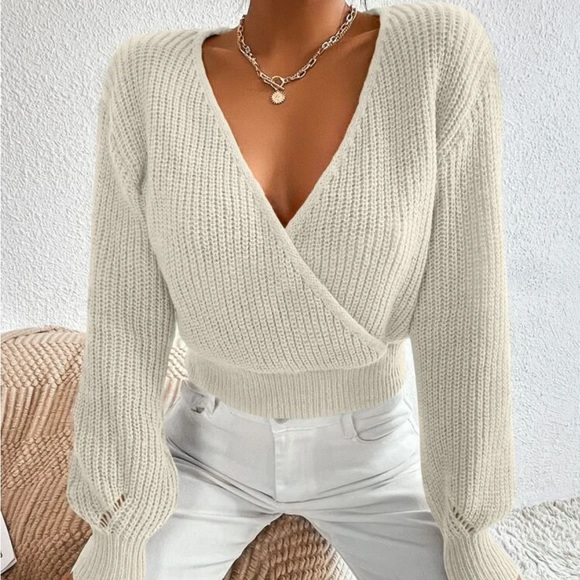 Luxe surplice neck knit sweater - Picture 9 of 16